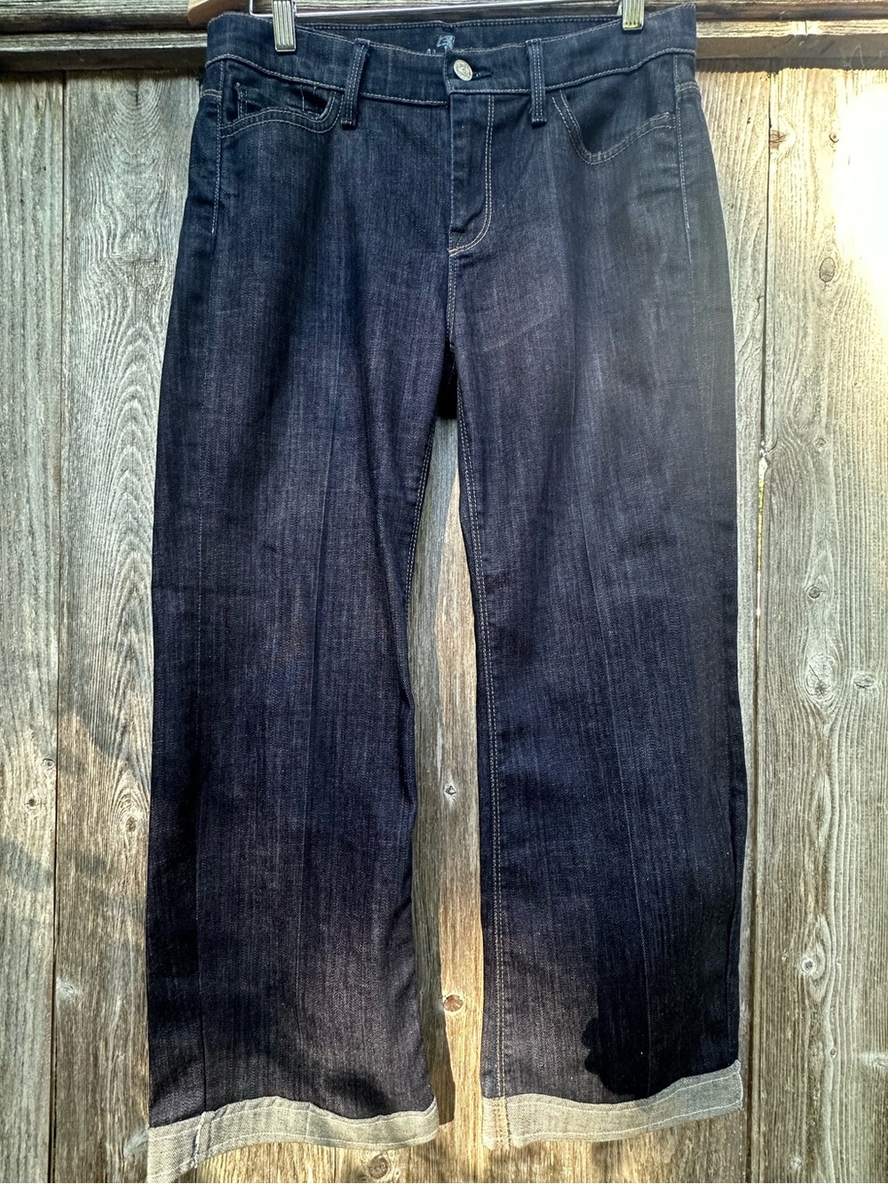 7 For All Mankind Jeans Ginger Made USA Cuff-Hem Minimalist Denim Y2K Dark Wash